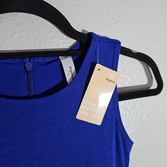 Popilush Built-In Shapewear Crew Neck Sleeveless Midi Lounge Dress Blue Size S - Picture 6 of 15